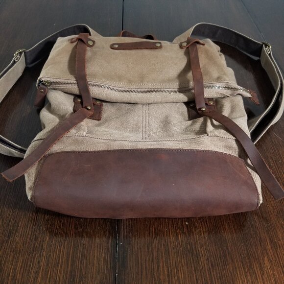 Canvas And Leather Bag Backpack Rucksac Quality Utility Travel Rustic Gorpcore - Picture 11 of 16